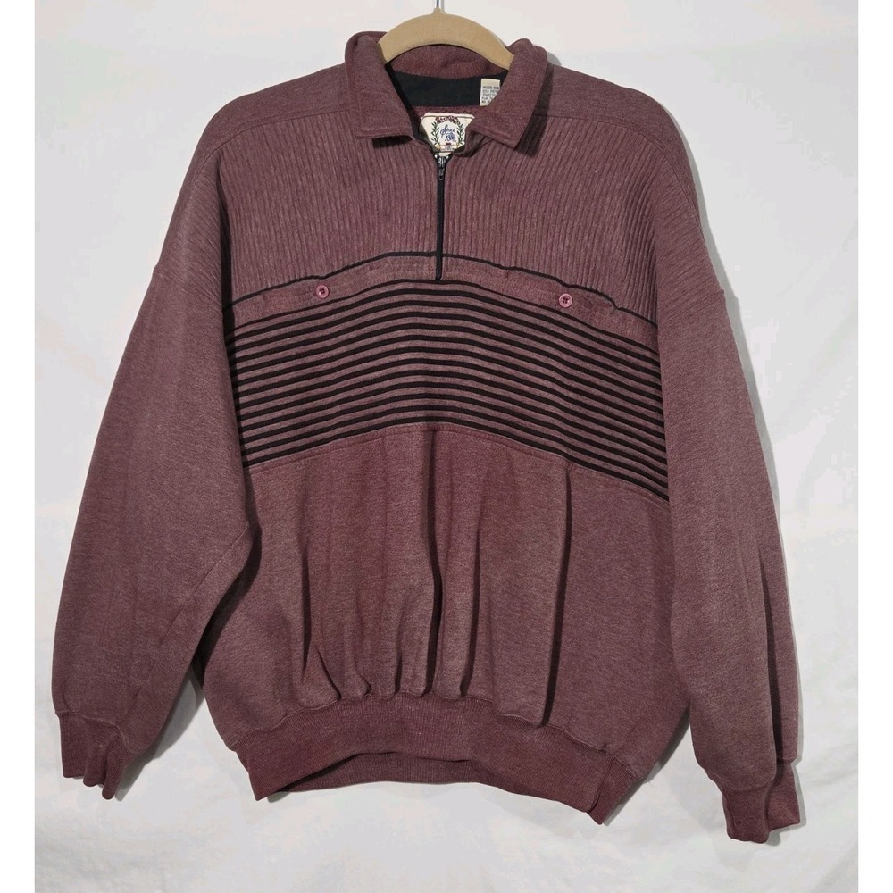 90s Sears Polo Sweater Mens XL Burgundy Pullover Shirt Black Striped Preppy Golf